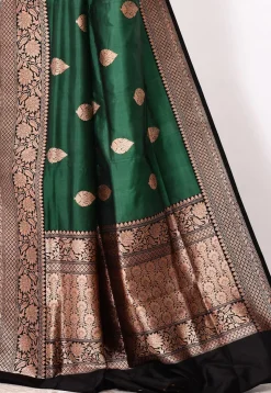Banarasi Pure Katan Silk Handloom Saree in Dark Green