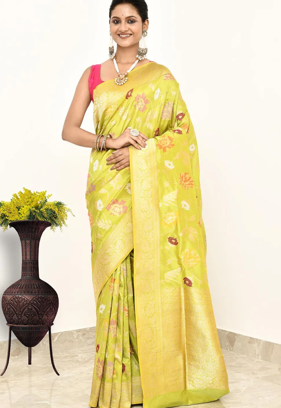 Banarasi Pure Katan Silk Handloom Saree in Yellow