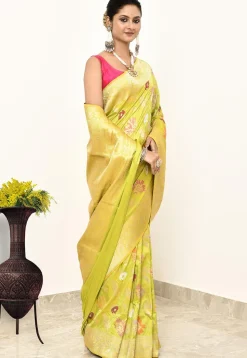 Banarasi Pure Katan Silk Handloom Saree in Yellow
