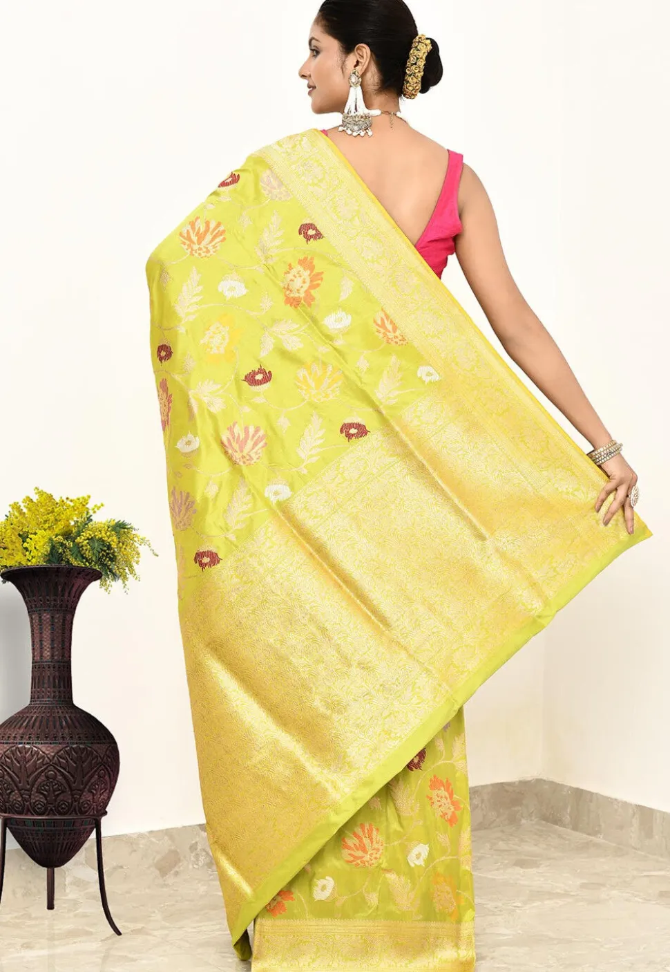 Banarasi Pure Katan Silk Handloom Saree in Yellow