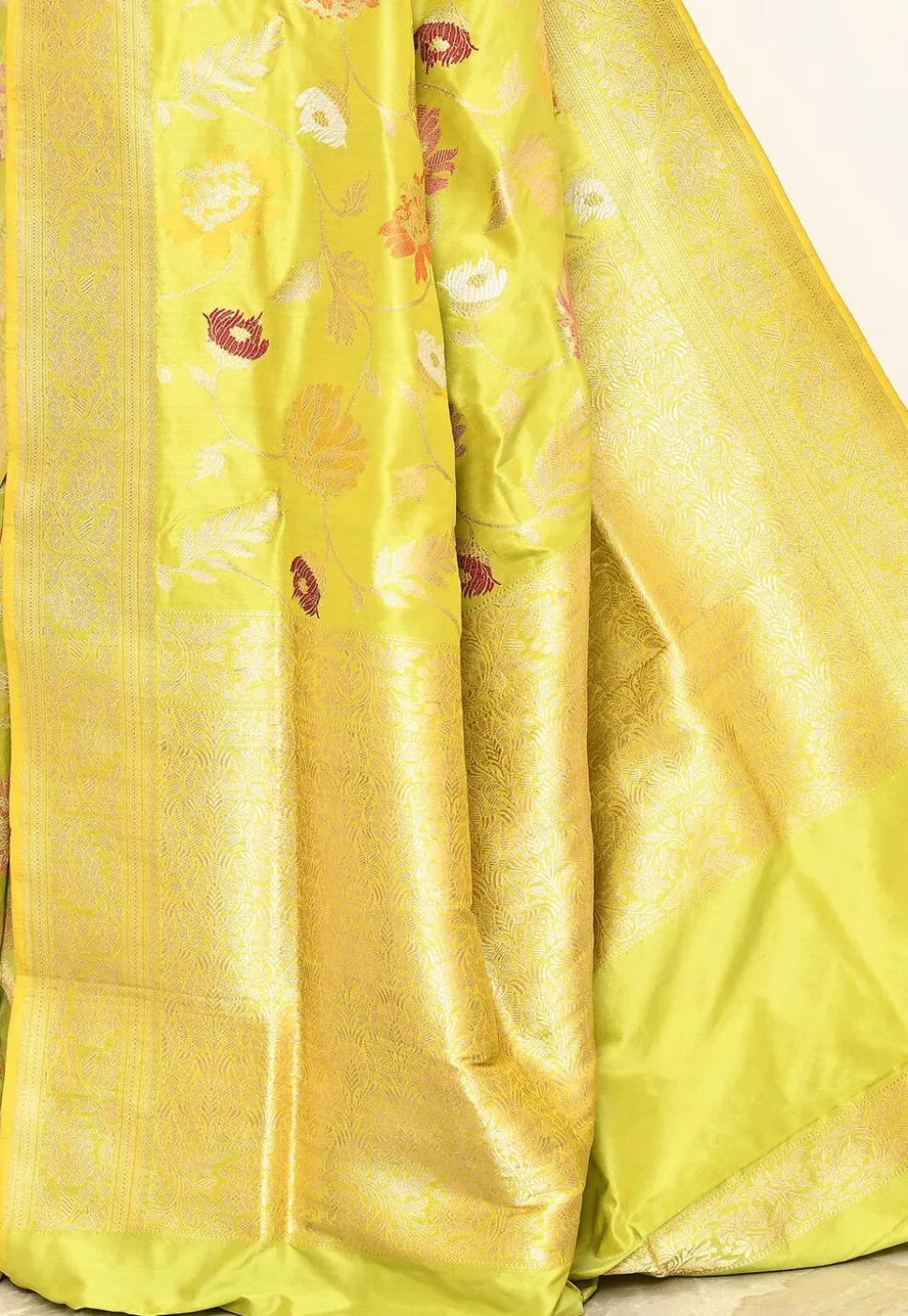 Banarasi Pure Katan Silk Handloom Saree in Yellow