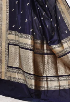 Banarasi Pure Katan Silk Handloom Saree in Navy Blue