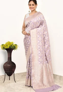 Banarasi Pure Katan Silk Handloom Saree in Light Purple