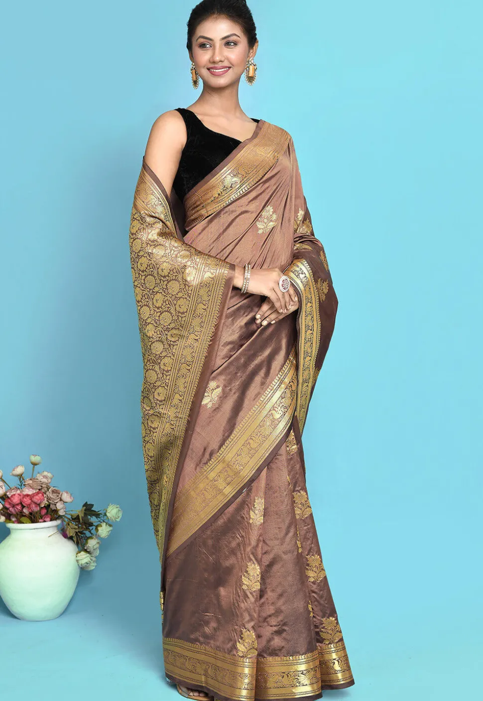 Banarasi Pure Katan Silk Handloom Saree in Antique
