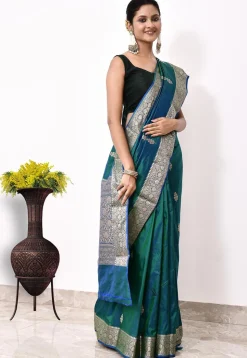 Banarasi Pure Katan Silk Handloom Saree in Teal Green