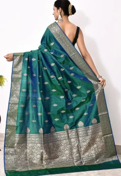 Banarasi Pure Katan Silk Handloom Saree in Teal Green