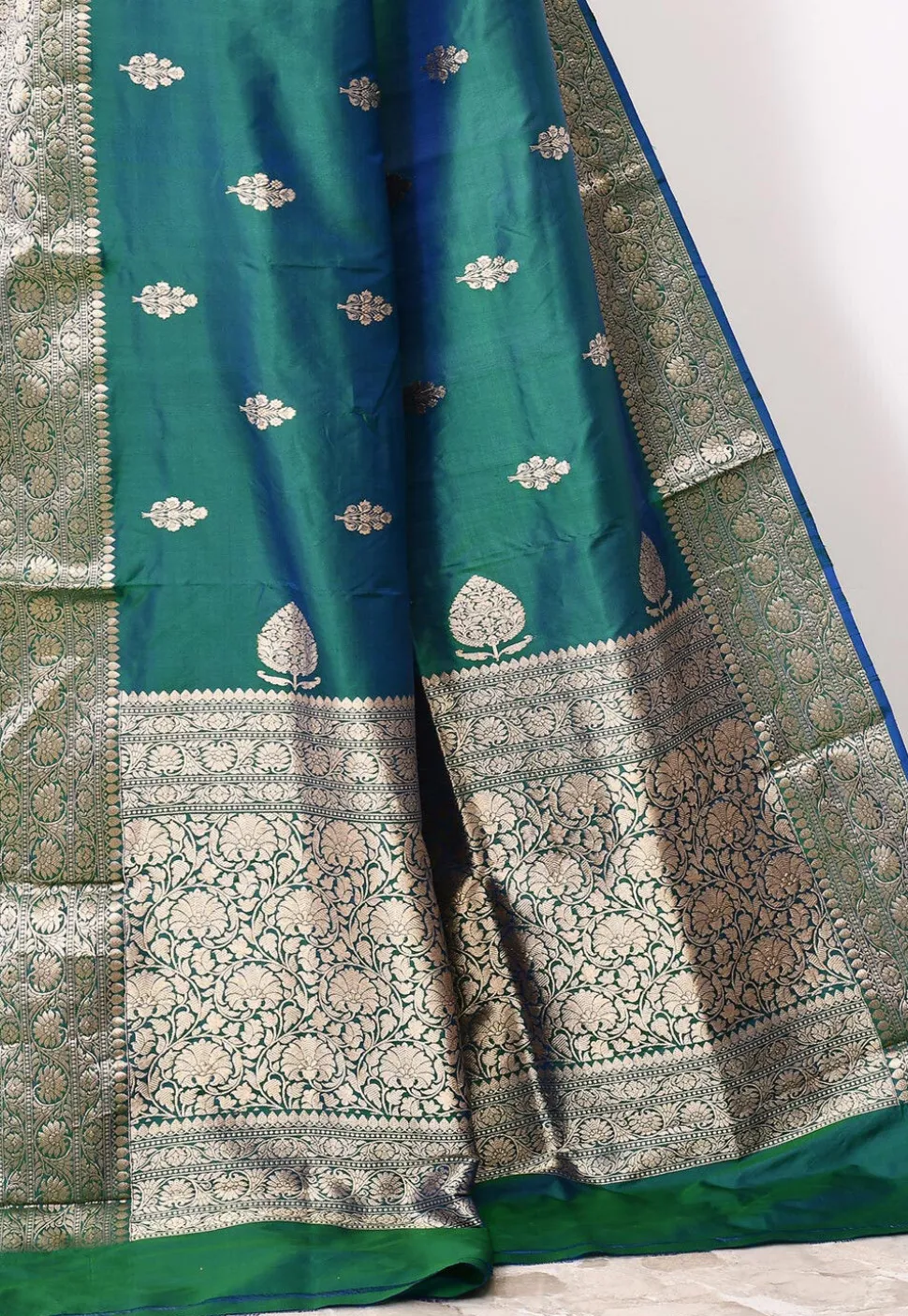 Banarasi Pure Katan Silk Handloom Saree in Teal Green