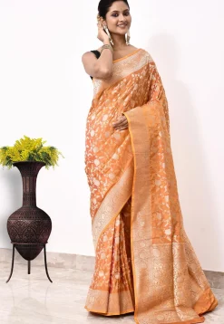 Banarasi Pure Katan Silk Handloom Saree in Peach