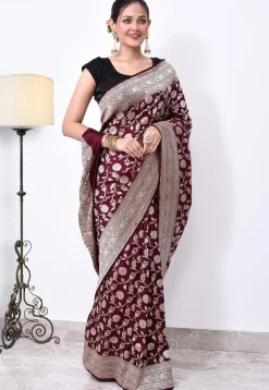 Banarasi Pure Katan Silk Handloom Saree in Wine