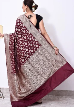 Banarasi Pure Katan Silk Handloom Saree in Wine