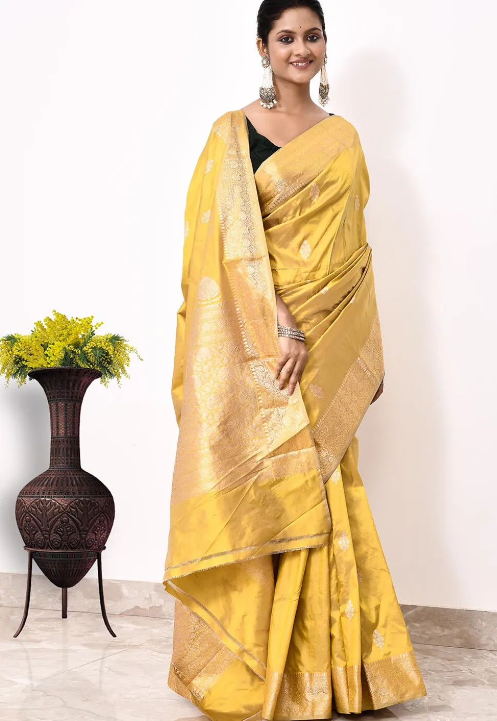 Banarasi Pure Katan Silk Handloom Saree in Mustard