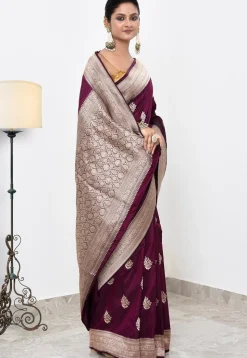 Banarasi Pure Katan Silk Handloom Saree in Wine