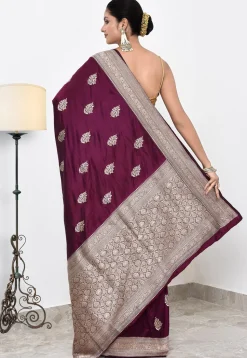 Banarasi Pure Katan Silk Handloom Saree in Wine
