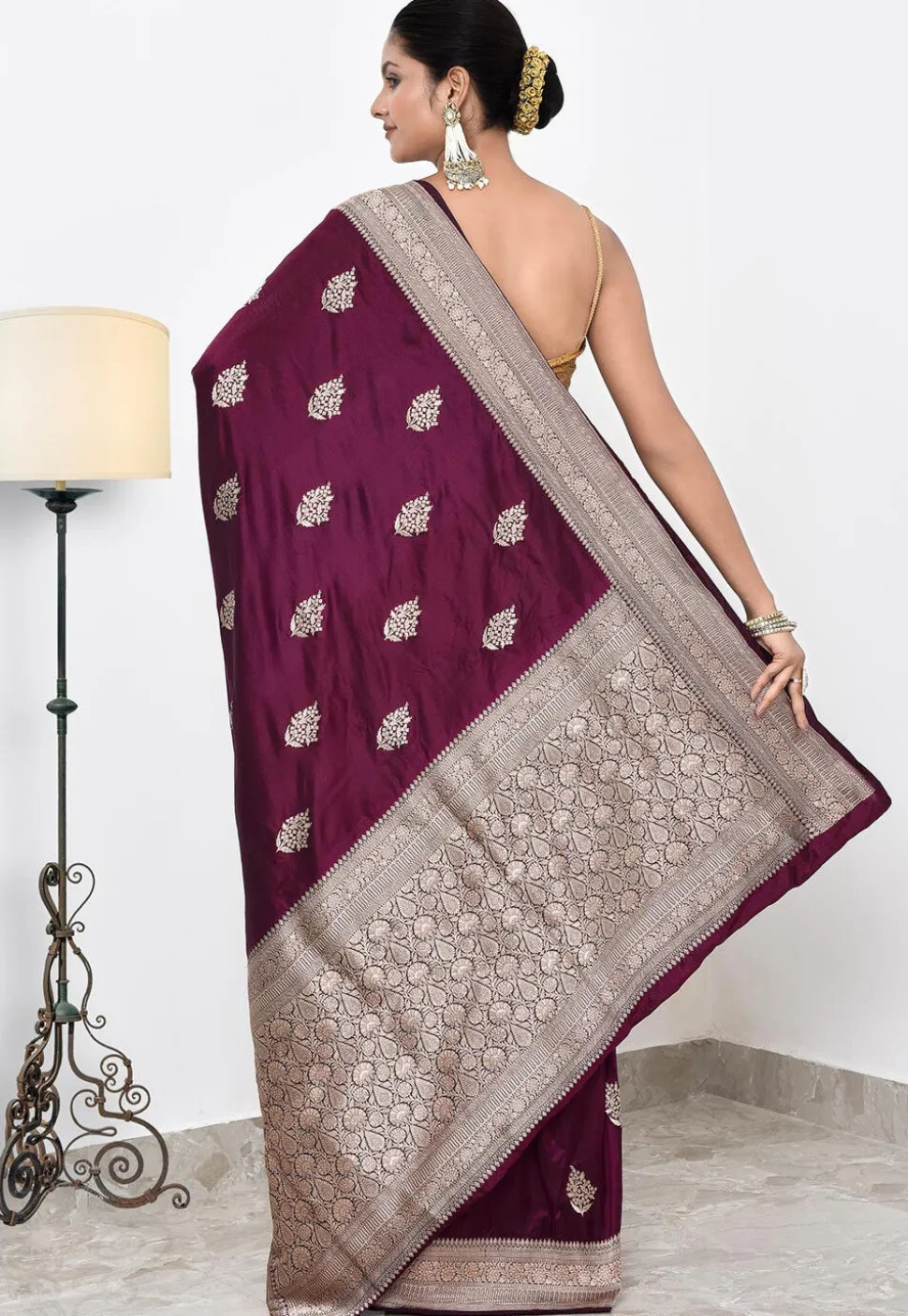 Banarasi Pure Katan Silk Handloom Saree in Wine