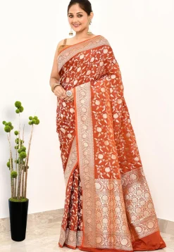 Banarasi Pure Katan Silk Handloom Saree in Orange