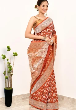 Banarasi Pure Katan Silk Handloom Saree in Orange