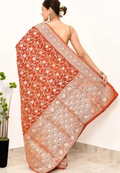 Banarasi Pure Katan Silk Handloom Saree in Orange