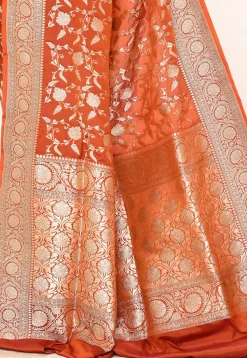 Banarasi Pure Katan Silk Handloom Saree in Orange
