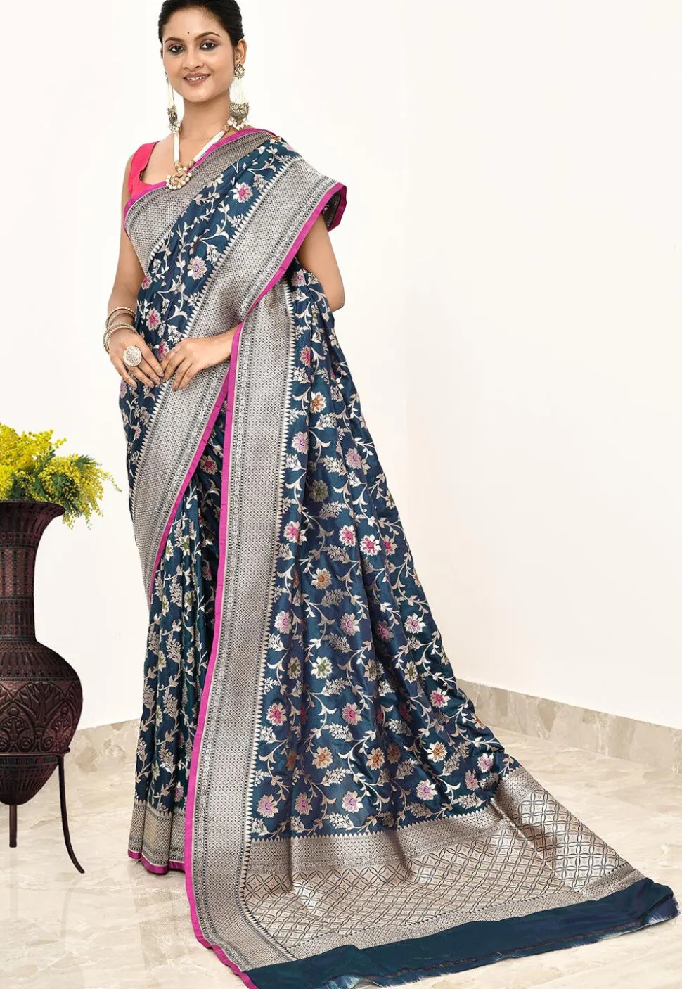 Banarasi Pure Katan Silk Handloom Saree in Blue
