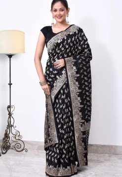 Banarasi Pure Katan Silk Handloom Saree in Navy Blue