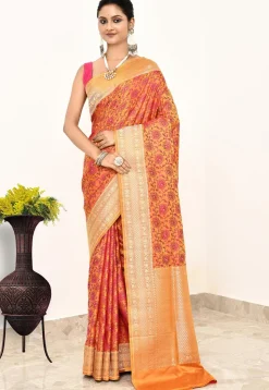 Banarasi Pure Katan Silk Handloom Saree in Orange