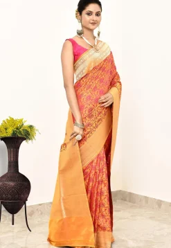 Banarasi Pure Katan Silk Handloom Saree in Orange