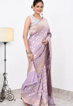 Banarasi Pure Katan Silk Handloom Saree in Light Purple