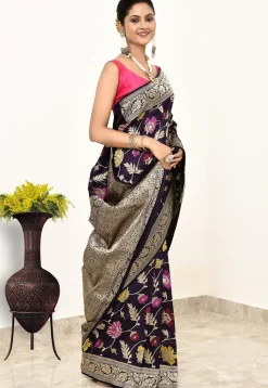 Banarasi Pure Katan Silk Handloom Saree in Navy Blue