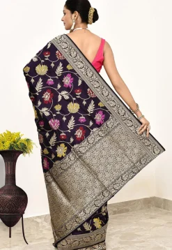 Banarasi Pure Katan Silk Handloom Saree in Navy Blue