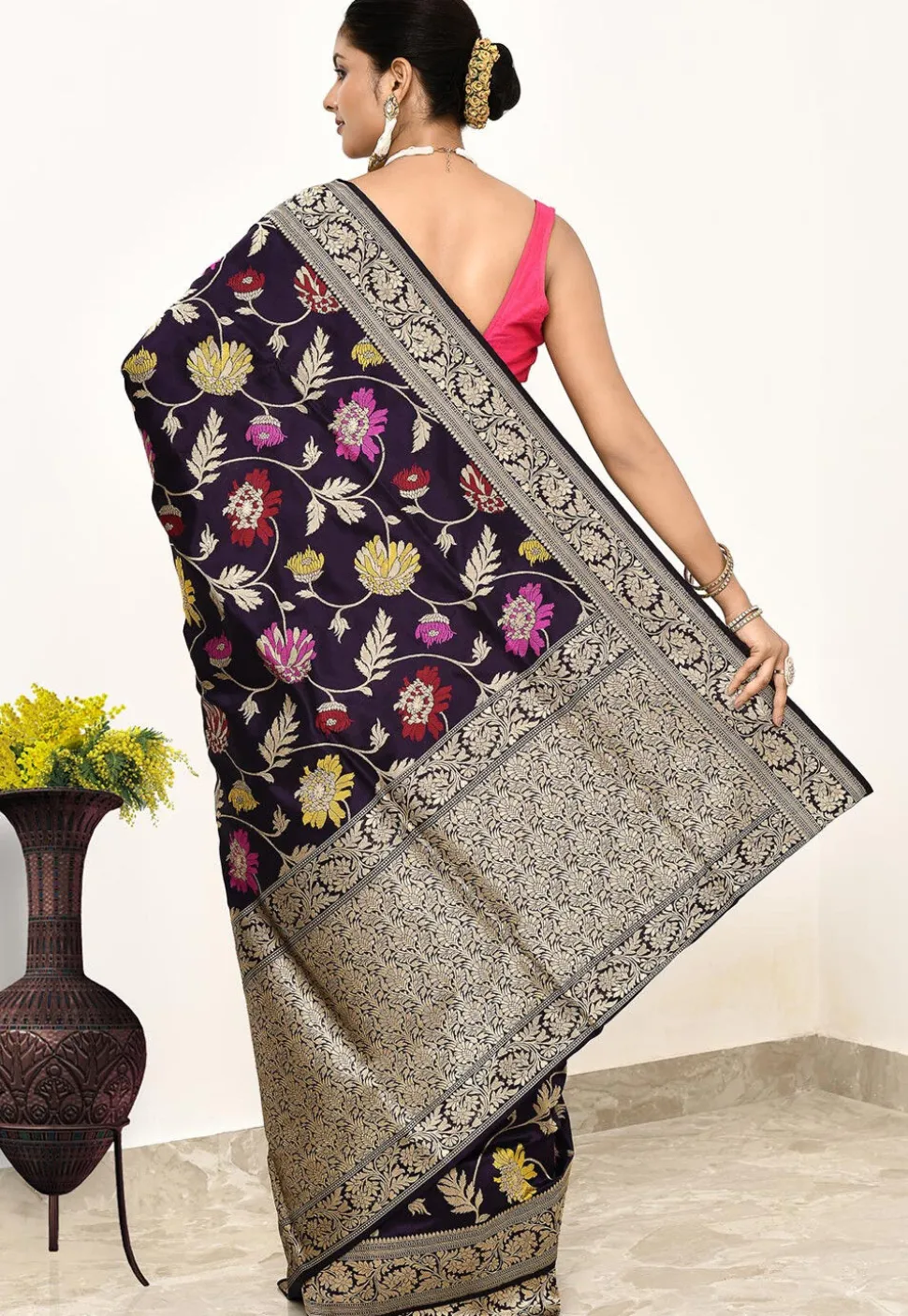 Banarasi Pure Katan Silk Handloom Saree in Navy Blue