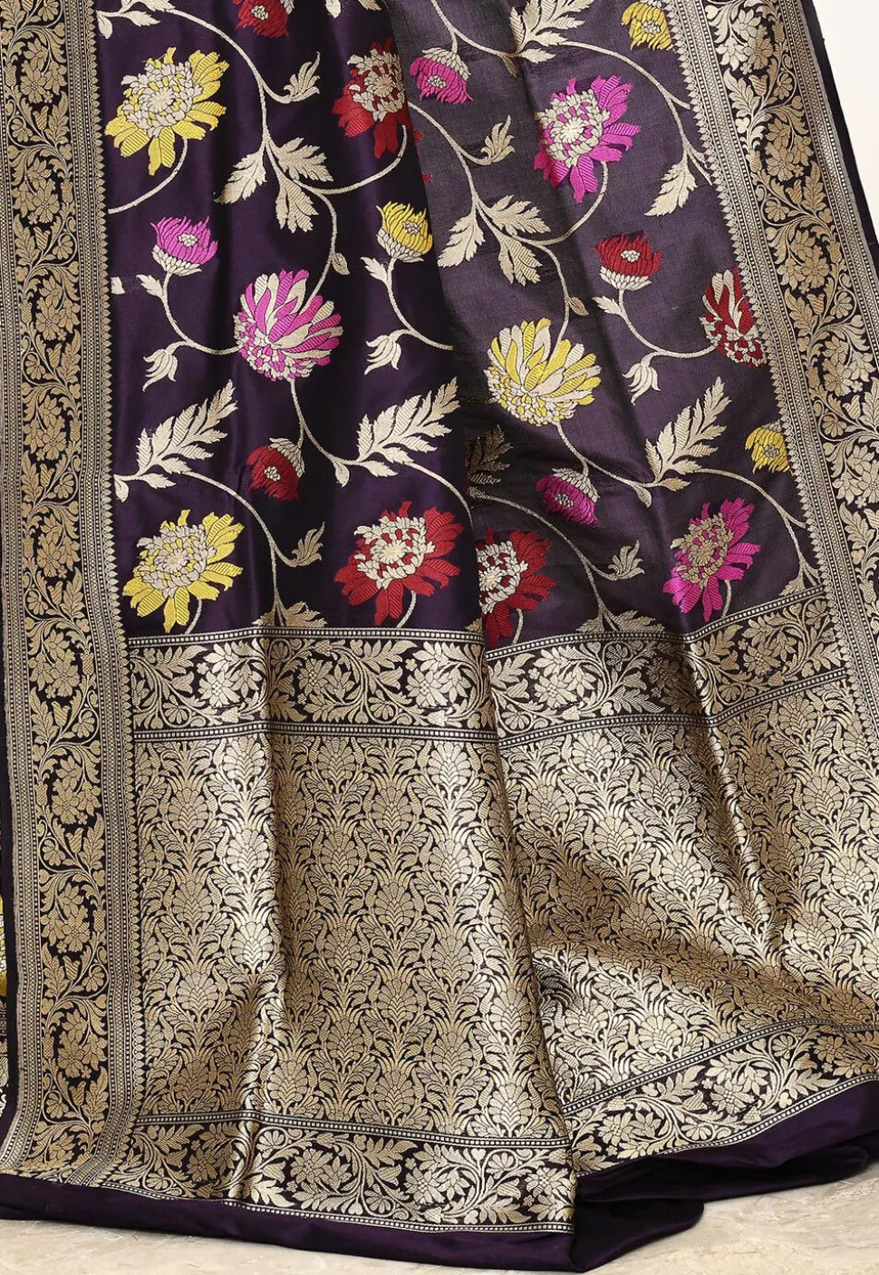 Banarasi Pure Katan Silk Handloom Saree in Navy Blue