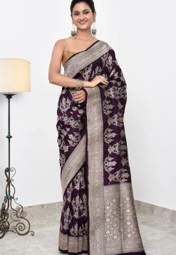 Banarasi Pure Katan Silk Handloom Saree in Dark Purple