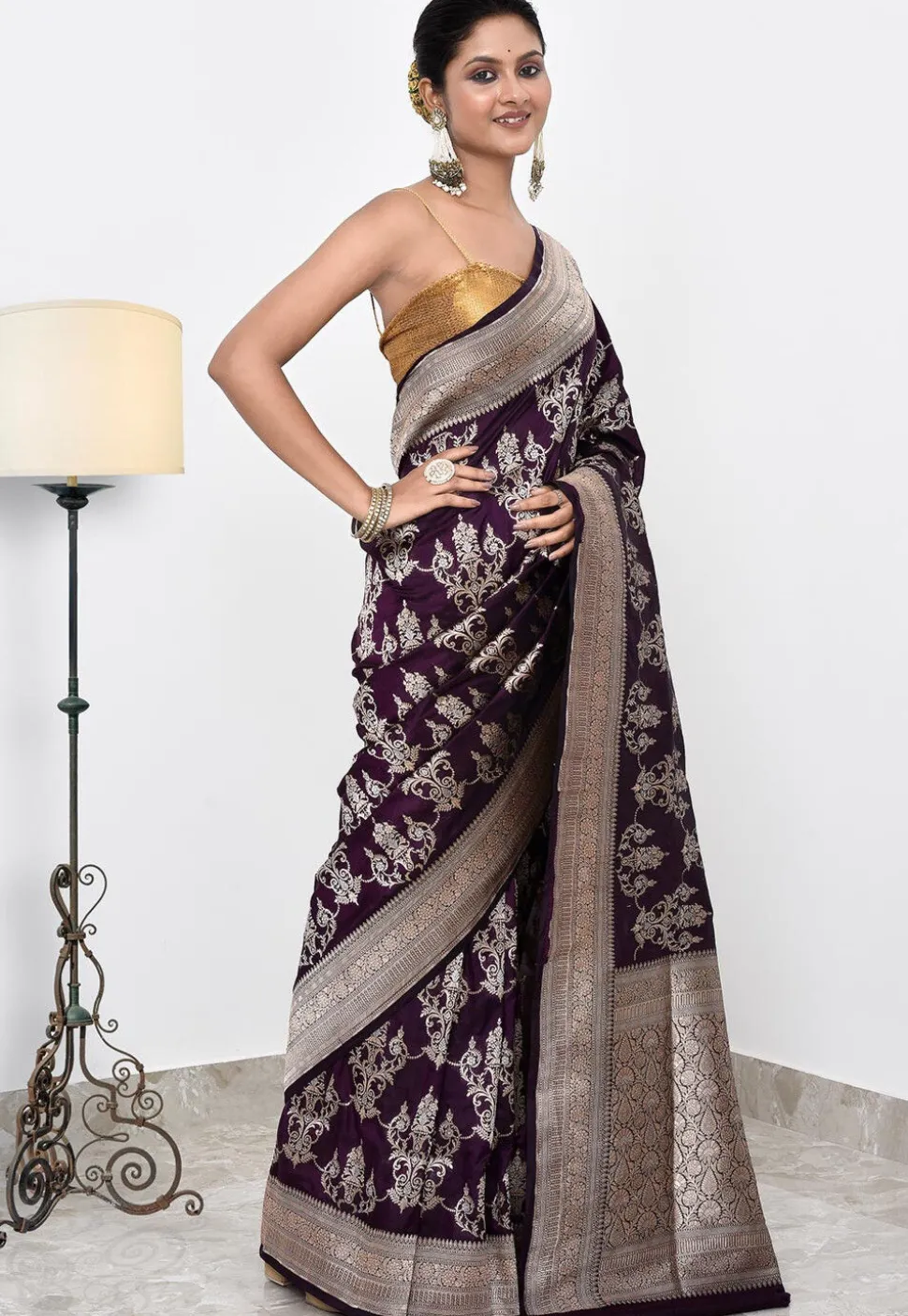Banarasi Pure Katan Silk Handloom Saree in Dark Purple
