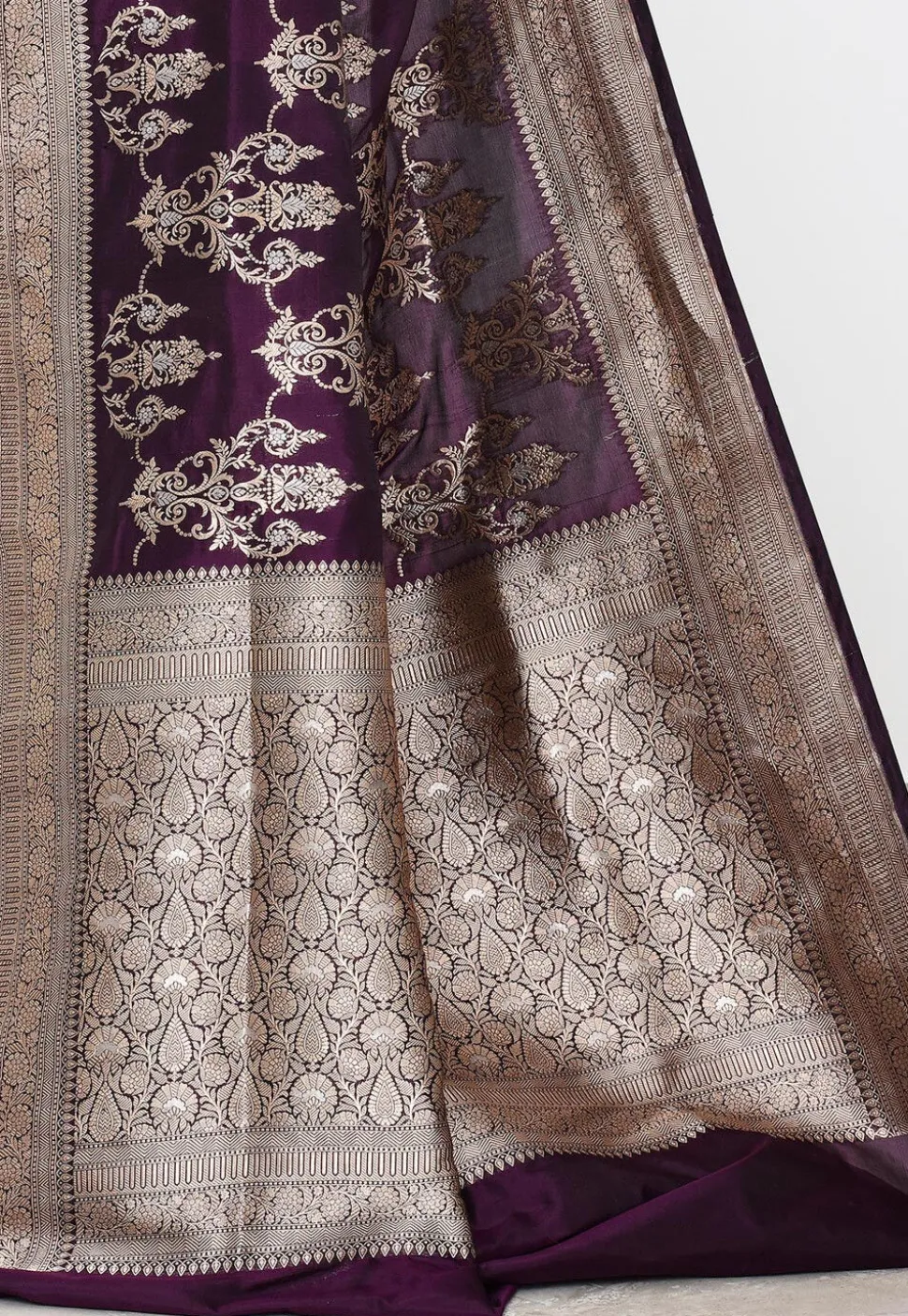 Banarasi Pure Katan Silk Handloom Saree in Dark Purple