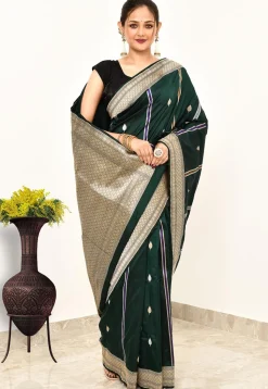 Banarasi Pure Katan Silk Handloom Saree in Dark Green