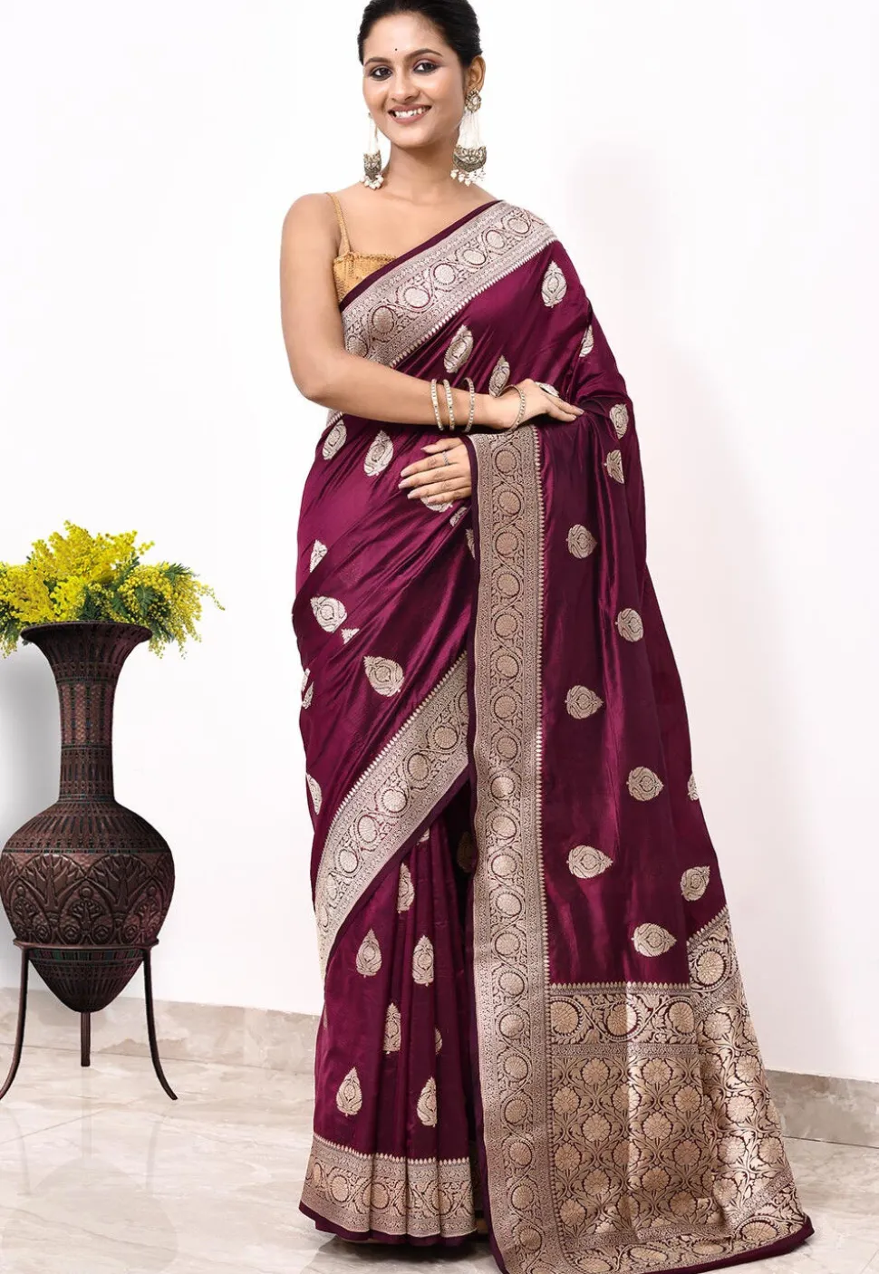 Banarasi Pure Katan Silk Handloom Saree in Wine
