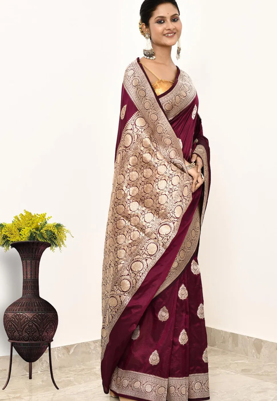 Banarasi Pure Katan Silk Handloom Saree in Wine