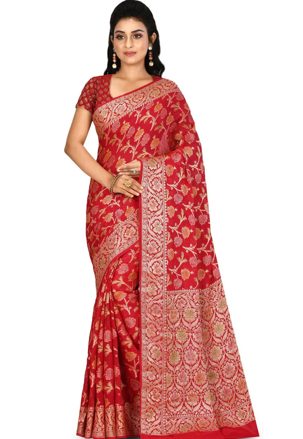 Banarasi Pure Silk Georgette Saree in Red