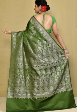 Banarasi Pure Silk Saree in Olive Green