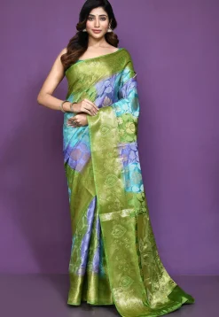 Banarasi Pure Silk Saree in Blue and Green