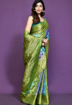 Banarasi Pure Silk Saree in Blue and Green