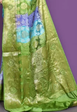 Banarasi Pure Silk Saree in Blue and Green