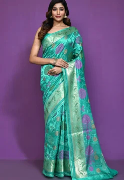 Banarasi Pure Silk Saree in Turquoise