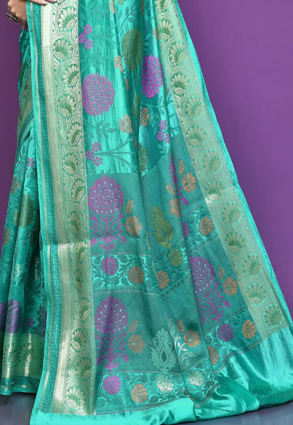 Banarasi Pure Silk Saree in Turquoise