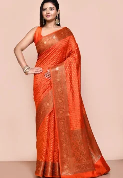 Banarasi Pure Silk Saree in Orange