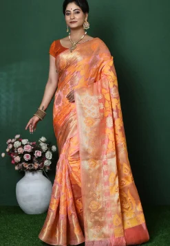 Banarasi Pure Silk Saree in Peach