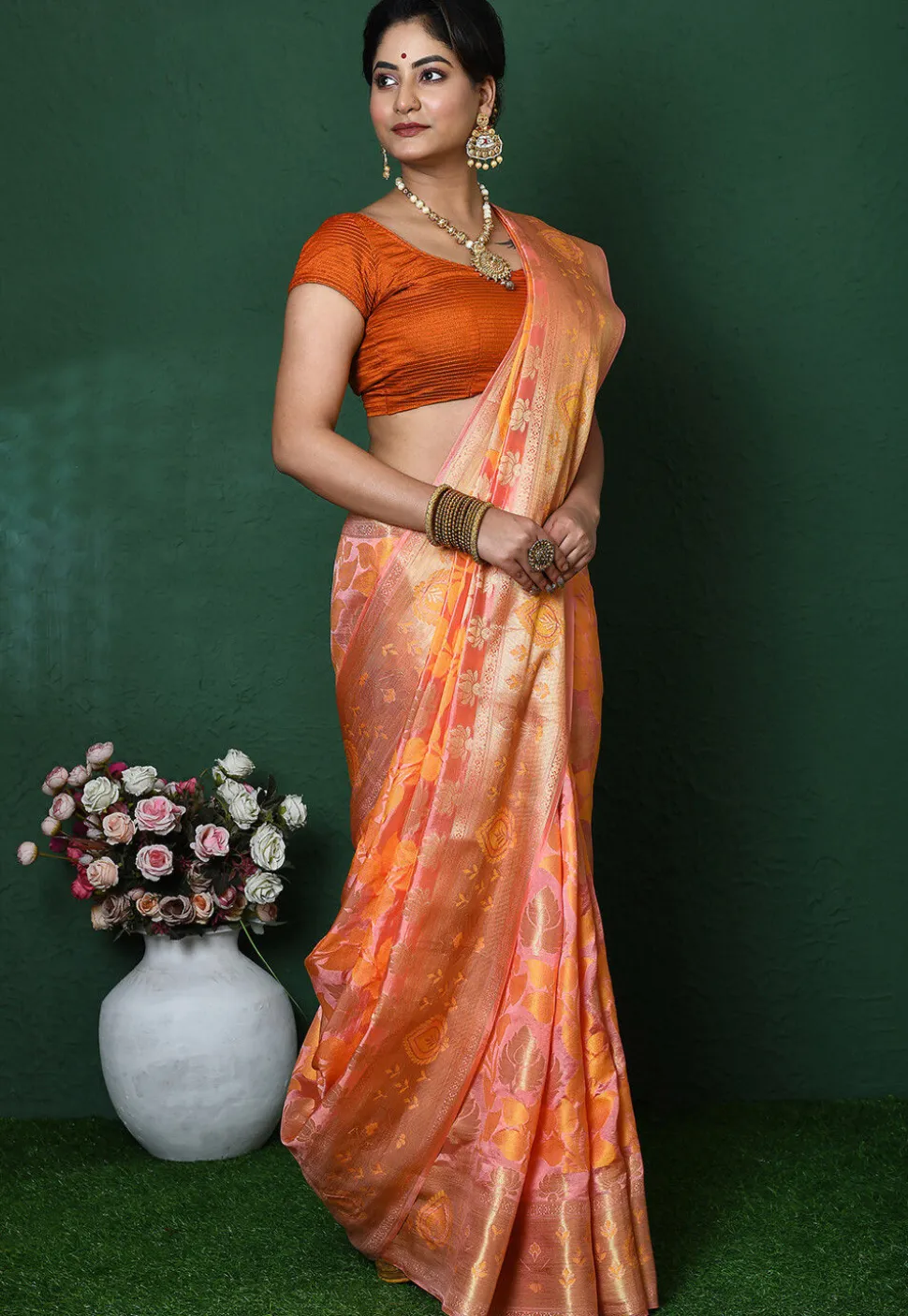 Banarasi Pure Silk Saree in Peach