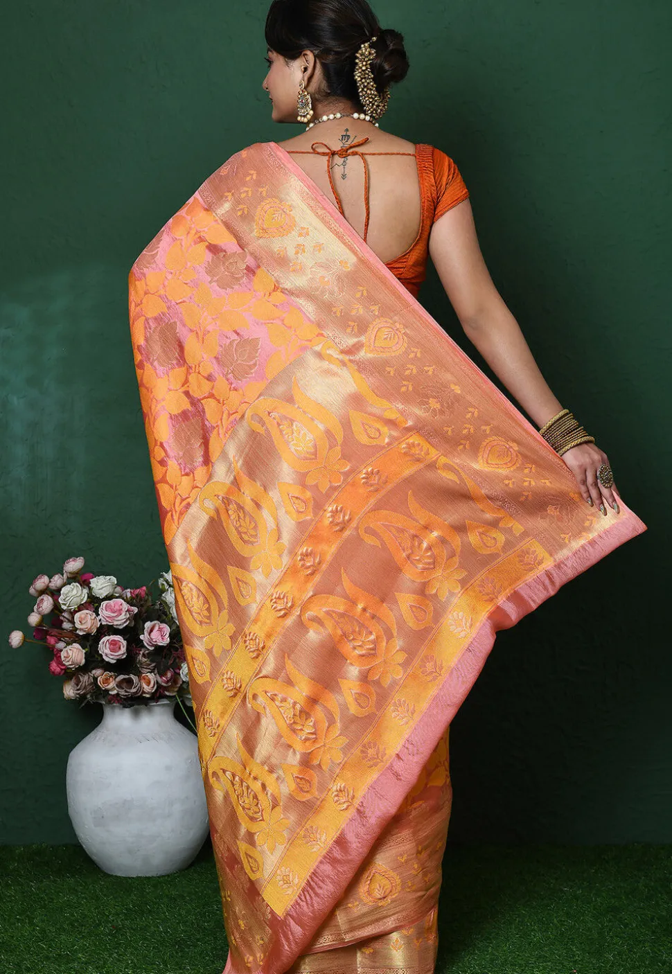 Banarasi Pure Silk Saree in Peach
