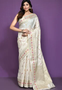 Banarasi Pure Silk Saree in Off White