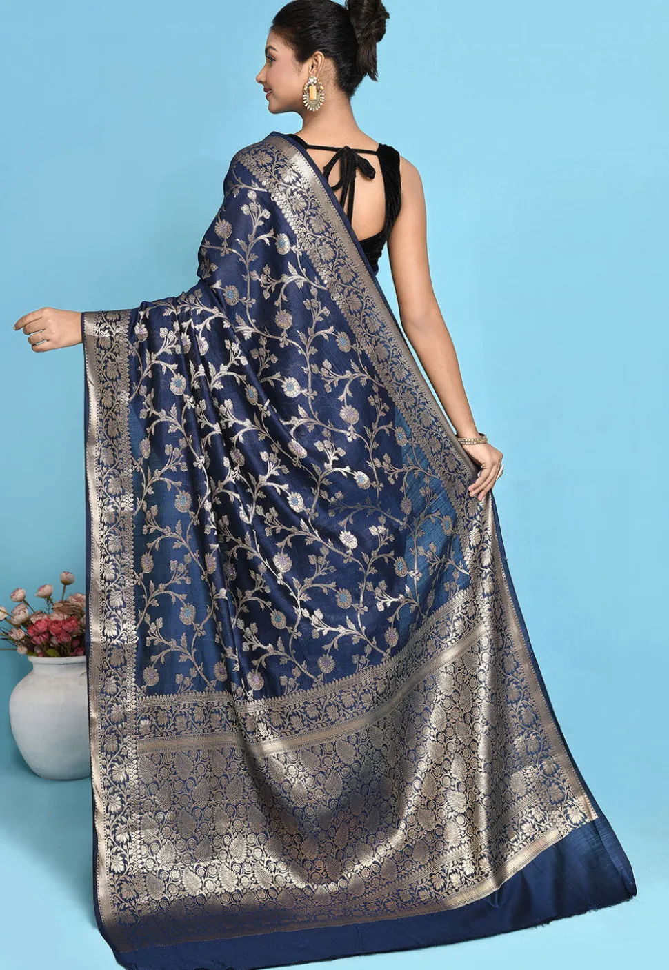 Banarasi Pure Silk Saree in Navy Blue